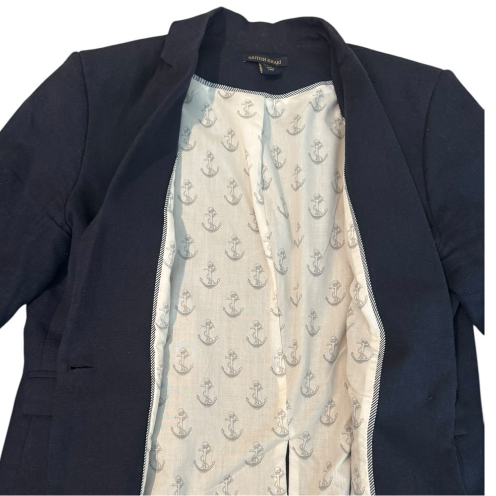 British Khaki Navy Linen Blend Blazer Women’s Large Single Button Career Jacket - Picture 3 of 6